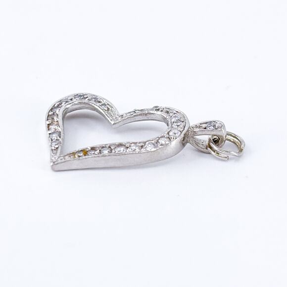 Vintage Sterling Silver 925 Cubic Zirconia Open Heart Charm Pendant - Picture 3 of 7